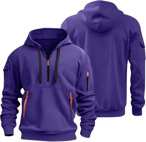 Tactical Hoodies for Men Quarter Zip Pullover Vintage Solid/Graphic Long Sleeve Workout Hoodie Sweatshirt With Pockets
