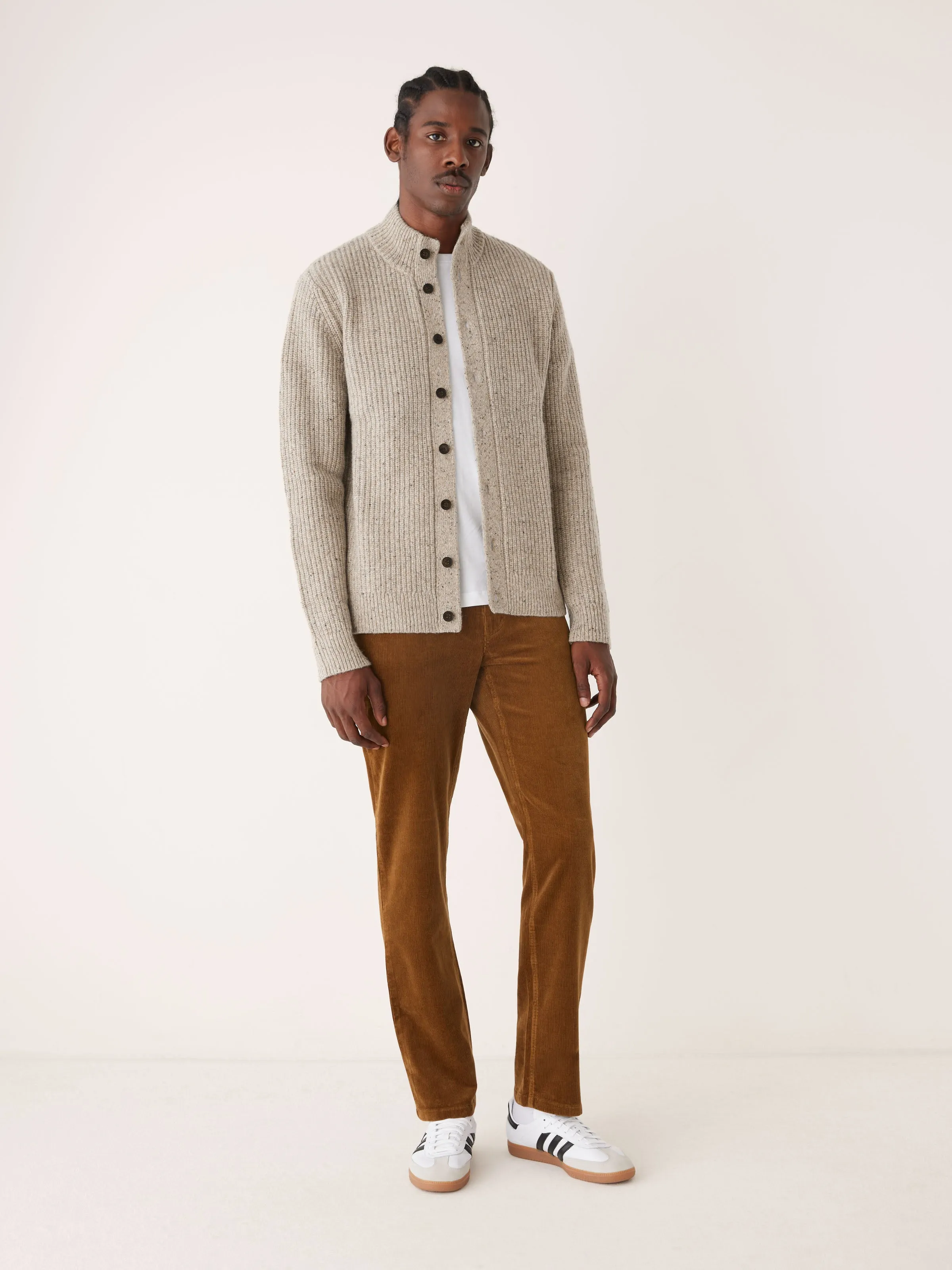 The Donegal Button-Up Sweater in Light Beige