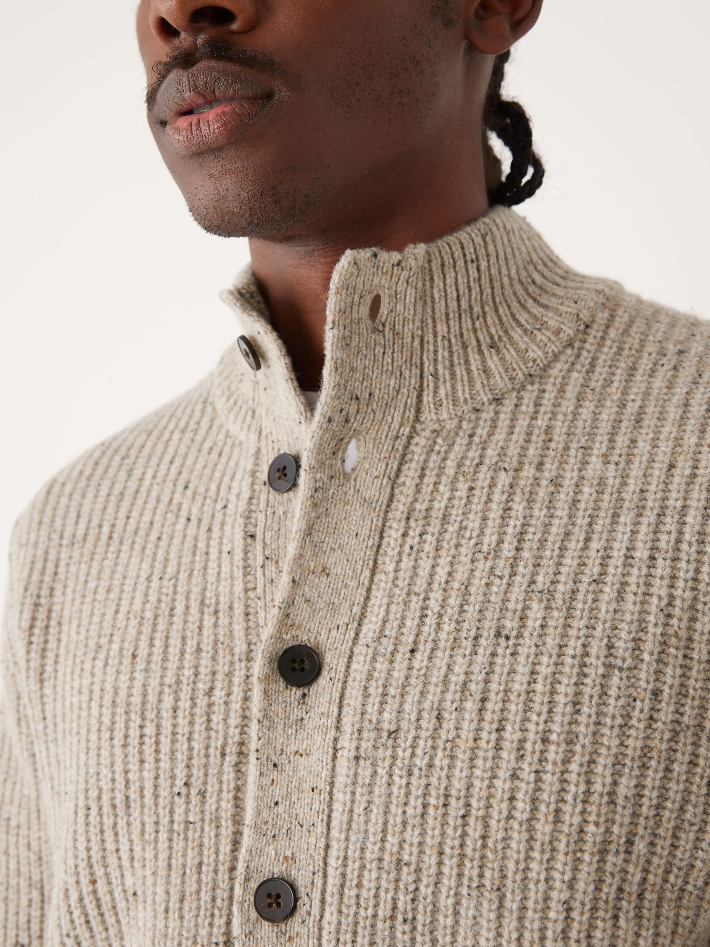 The Donegal Button-Up Sweater in Light Beige