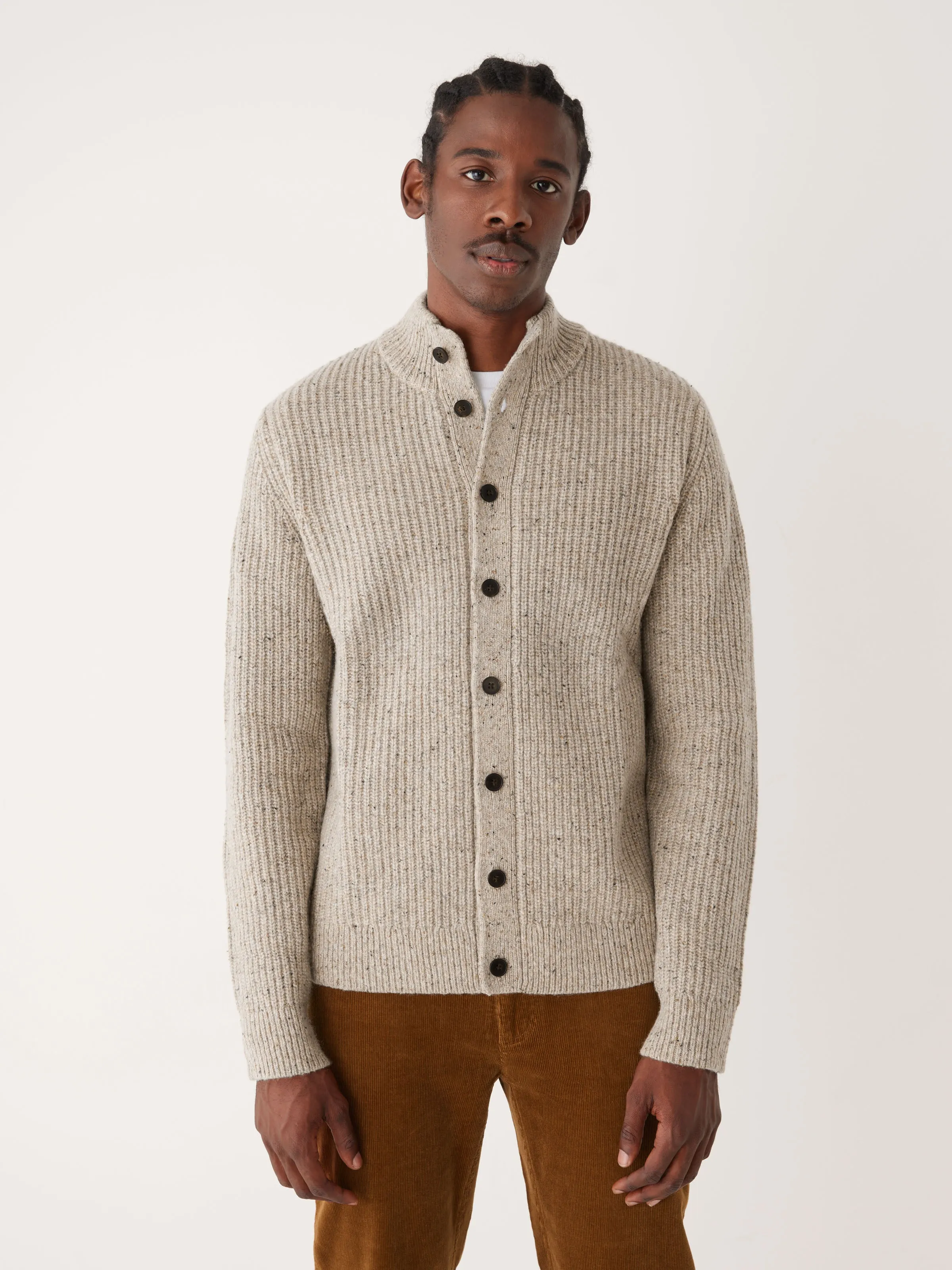 The Donegal Button-Up Sweater in Light Beige