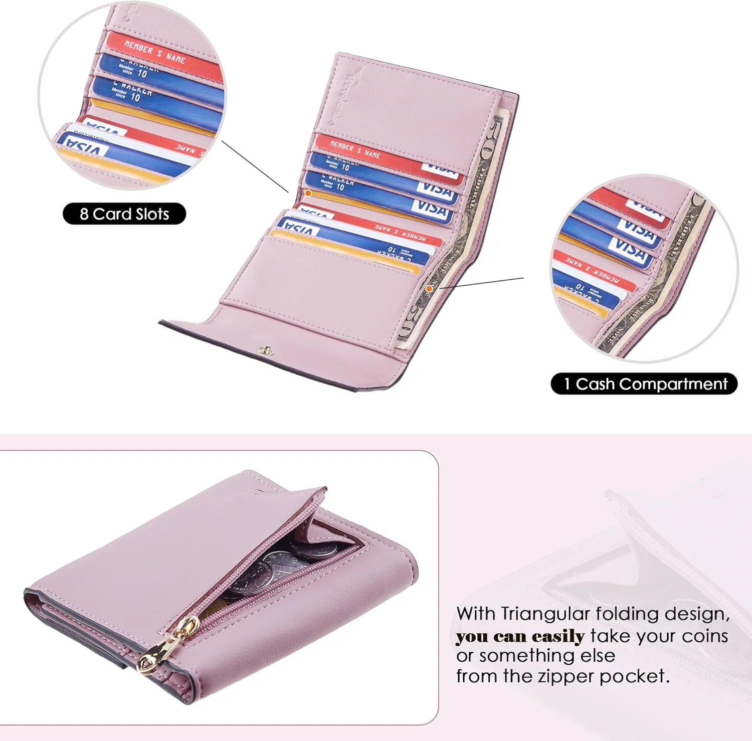 Travelambo RFID Blocking Small Mini Compact Wallet Coin Pouch Holder Trifold Credit Card Holder Pocket Purse for Women