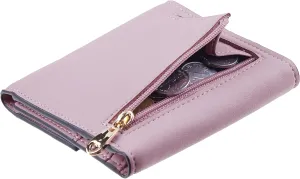 Travelambo RFID Blocking Small Mini Compact Wallet Coin Pouch Holder Trifold Credit Card Holder Pocket Purse for Women