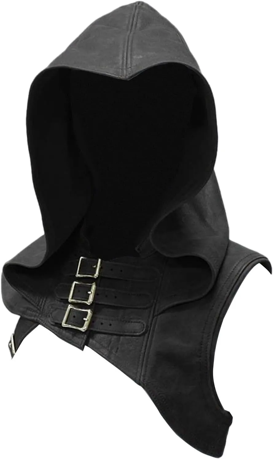 Women Cosplay Punk Hooded Cowl Hat Faux Leather Medieval Cloak Cape With Adjustable Buckle Strap For Themed Event