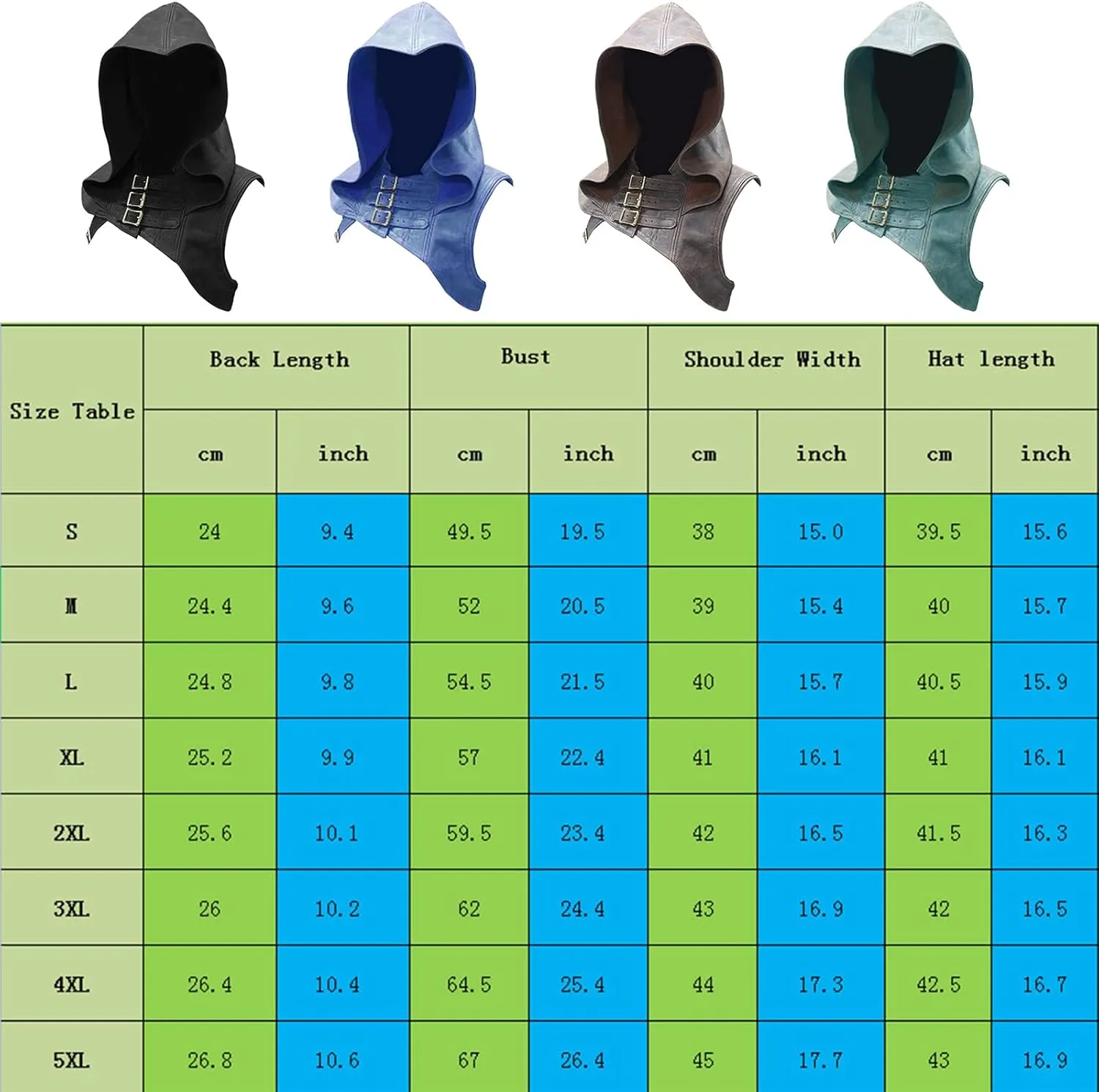 Women Cosplay Punk Hooded Cowl Hat Faux Leather Medieval Cloak Cape With Adjustable Buckle Strap For Themed Event