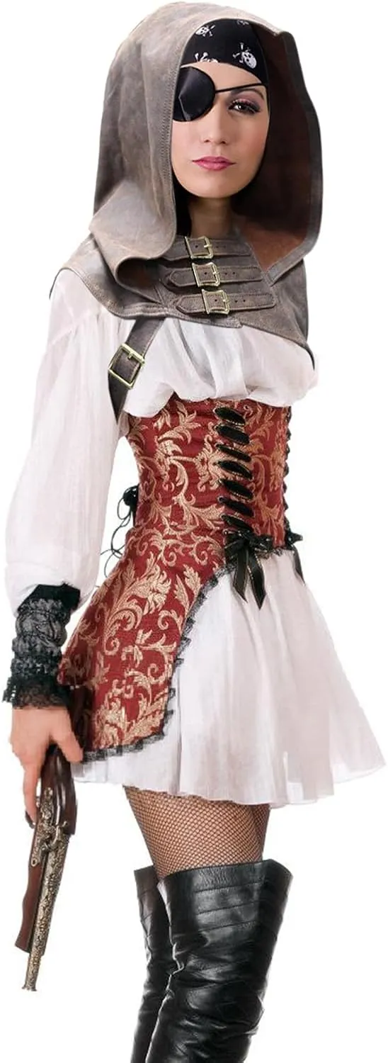 Women Cosplay Punk Hooded Cowl Hat Faux Leather Medieval Cloak Cape With Adjustable Buckle Strap For Themed Event