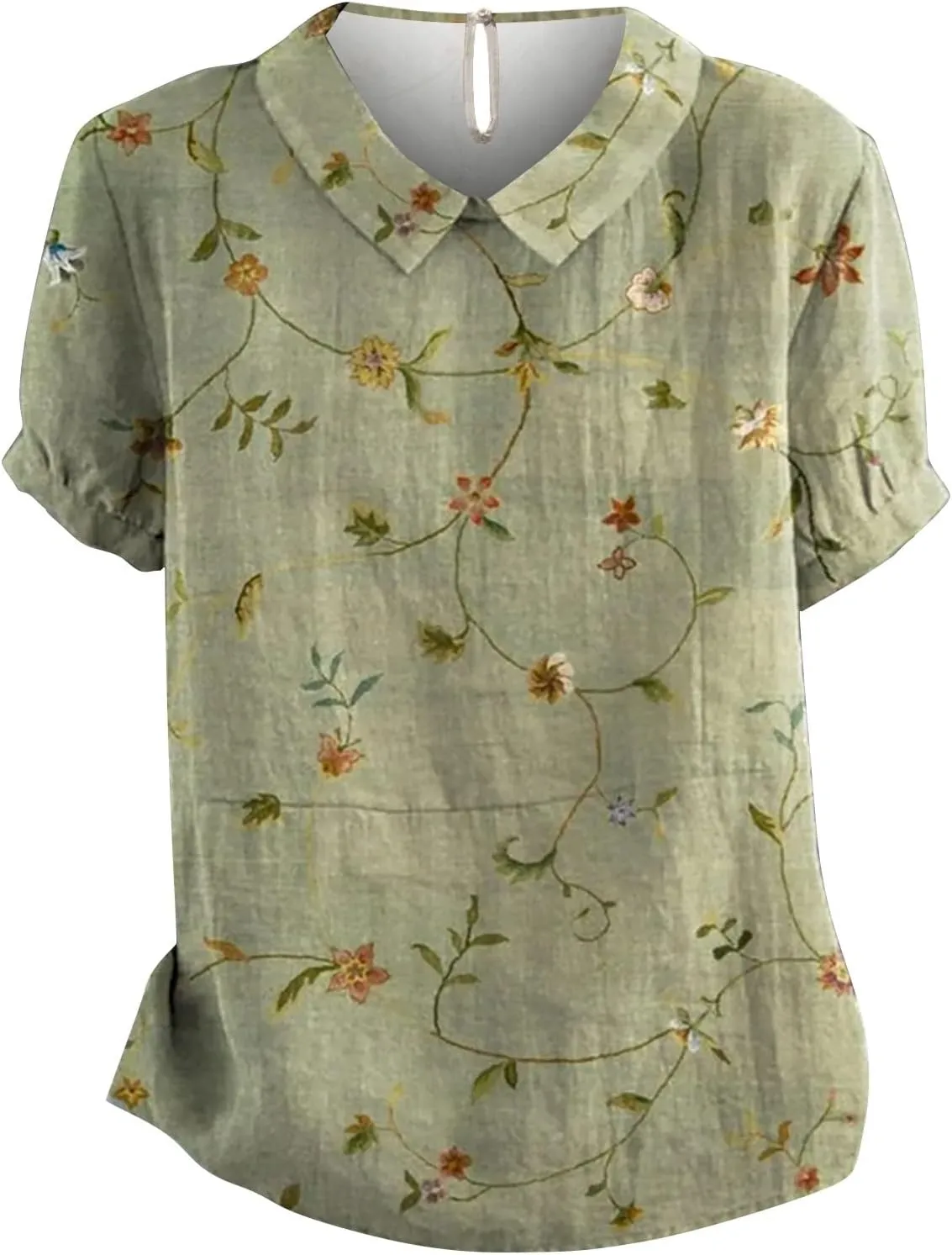 Women Linen Tops Summer Cotton Linen T Shirts for Women and Linen Loose Large Size Thin Lapel Shirt Peterr Pan Collar