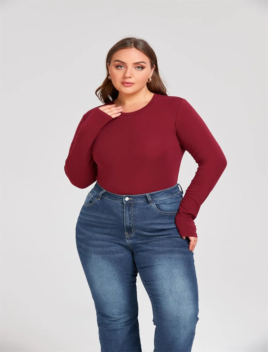 Women Long Sleeve Crew Neck/Scoop V Neck Rayon Slim Fit Stretchy Layer T Shirts Tops