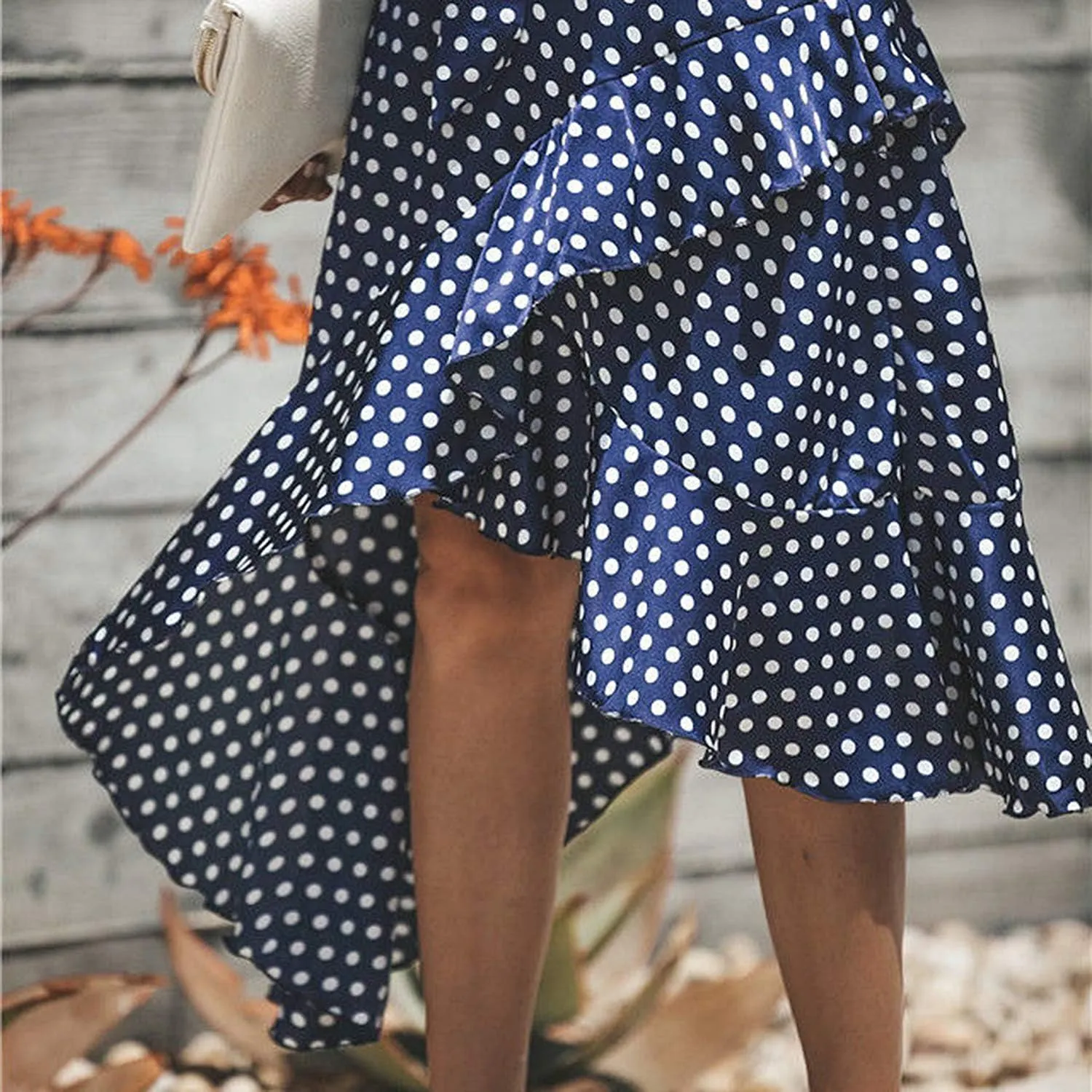 Women's Boho Dot Halter Neck Summer Casual Sundress High-Low Cut Hem Layered