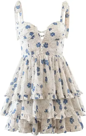 Women's Cami Dress Floral Layer Ruffle Cake Party Short Mini Dresses