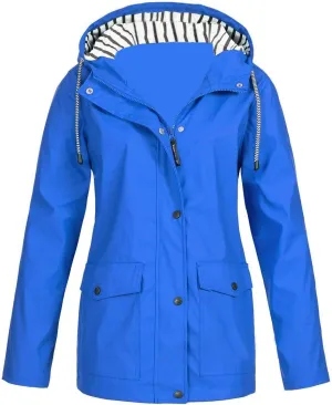 Womens Hooded Rain Jacket Zip Up Waterproof Raincoat Lightweight Trench Coat Fall Fashion Active Outdoor Windbreaker