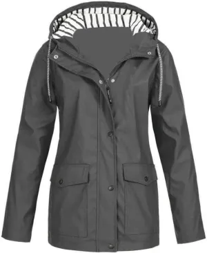 Womens Hooded Rain Jacket Zip Up Waterproof Raincoat Lightweight Trench Coat Fall Fashion Active Outdoor Windbreaker