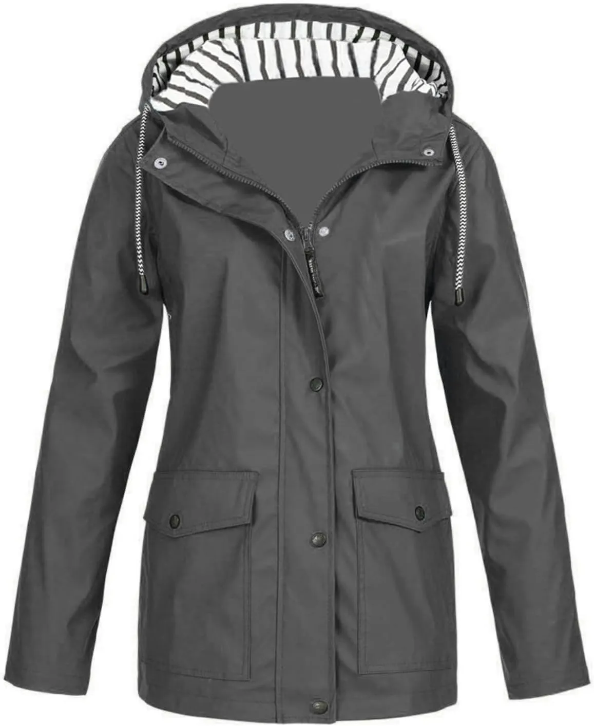 Womens Hooded Rain Jacket Zip Up Waterproof Raincoat Lightweight Trench Coat Fall Fashion Active Outdoor Windbreaker