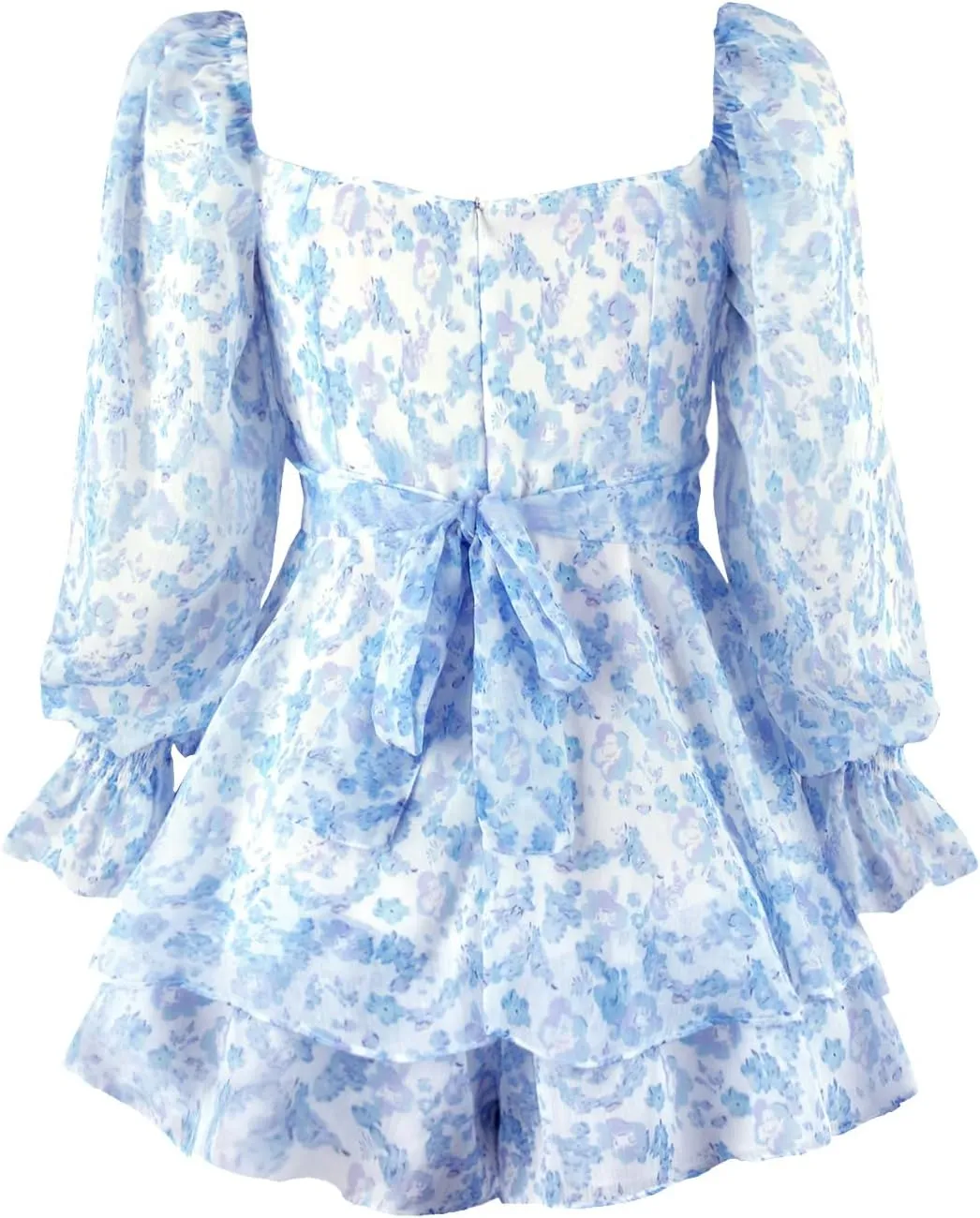 Women's Jumpsuit Prined Collar Lantern Long Sleeve Ruffle Layer Tie Mini Short Romper