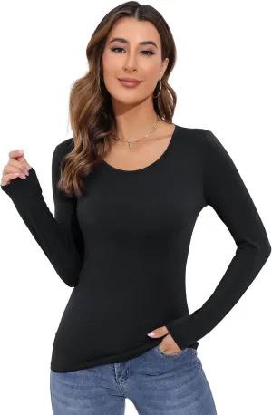 Women's Long Sleeve T-Shirt Scoop Neck Rayon Slim Fit Stretchy Layer T Shirts Tops