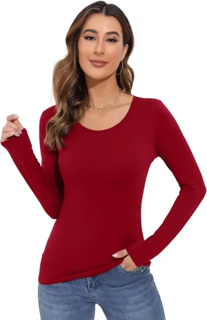 Women's Long Sleeve T-Shirt Scoop Neck Rayon Slim Fit Stretchy Layer T Shirts Tops