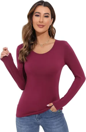Women's Long Sleeve T-Shirt Scoop Neck Rayon Slim Fit Stretchy Layer T Shirts Tops