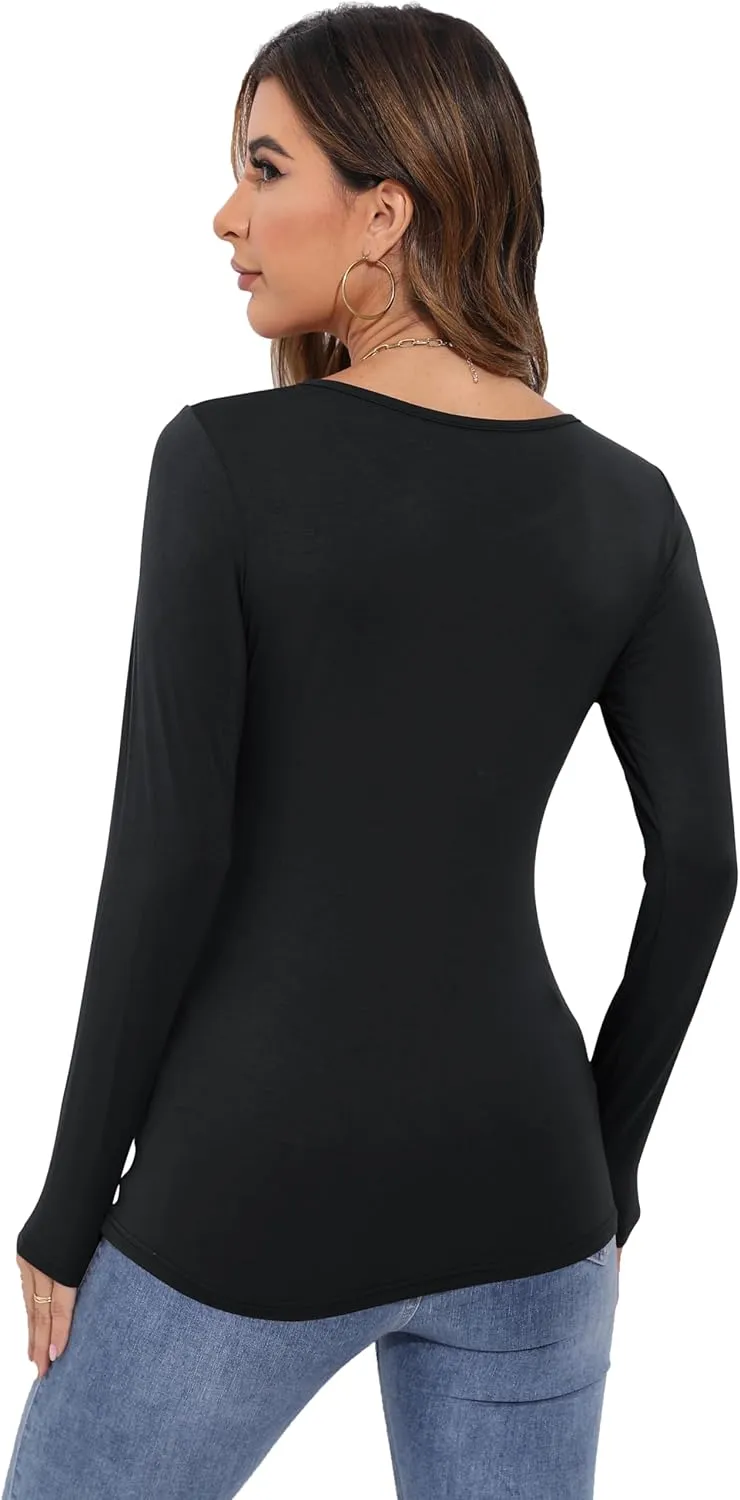 Women's Long Sleeve T-Shirt Scoop Neck Rayon Slim Fit Stretchy Layer T Shirts Tops
