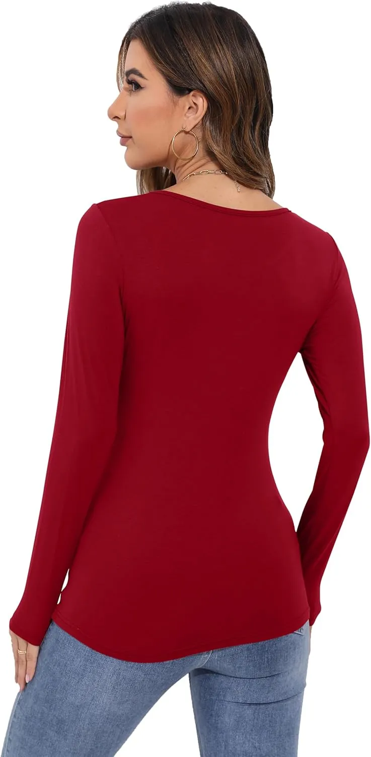 Women's Long Sleeve T-Shirt Scoop Neck Rayon Slim Fit Stretchy Layer T Shirts Tops