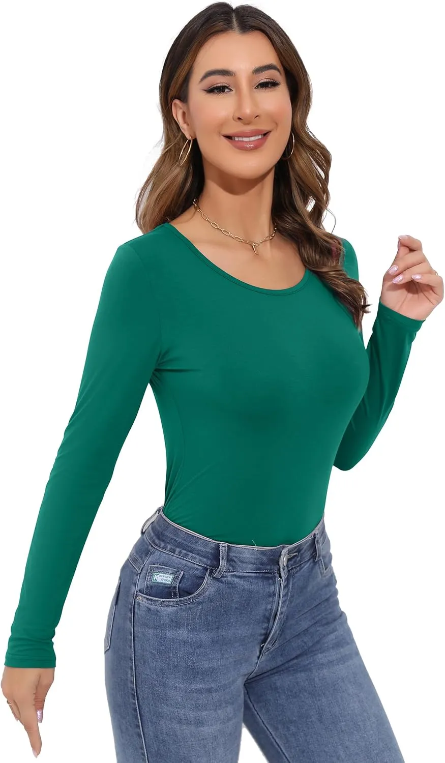Women's Long Sleeve T-Shirt Scoop Neck Rayon Slim Fit Stretchy Layer T Shirts Tops