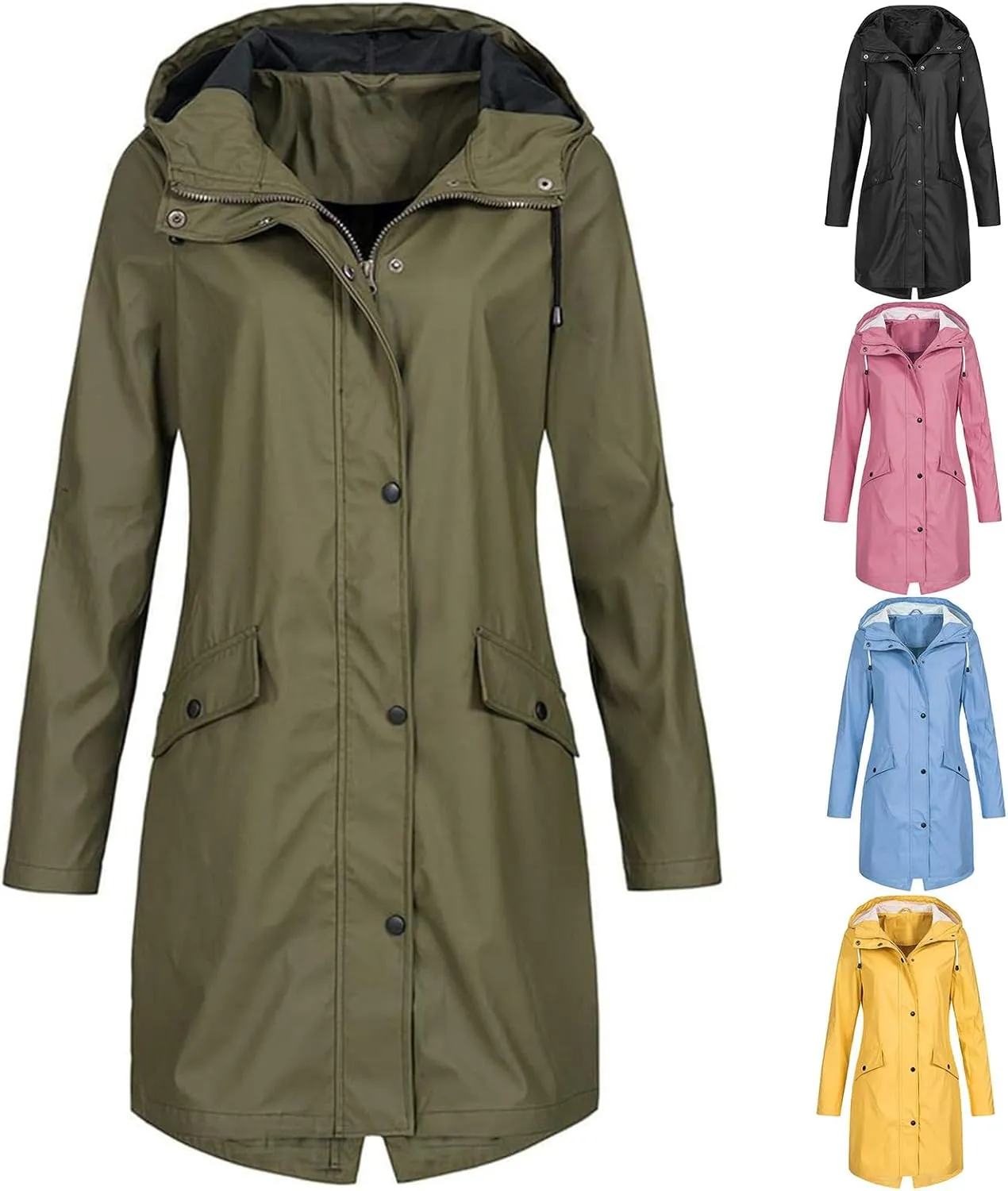 Womens Rain Jacket Fall Fashion 2024 Casual Zip Up Hooded Raincoat Travel Hiking Waterproof Windbreaker Outerwear