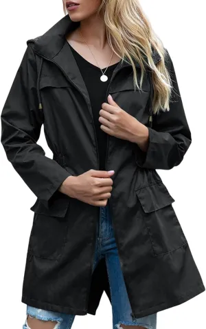 Womens Rain Jackets with Hood Lightweight Waterproof Rain Jacket Packable Outdoor Hooded Windbreaker