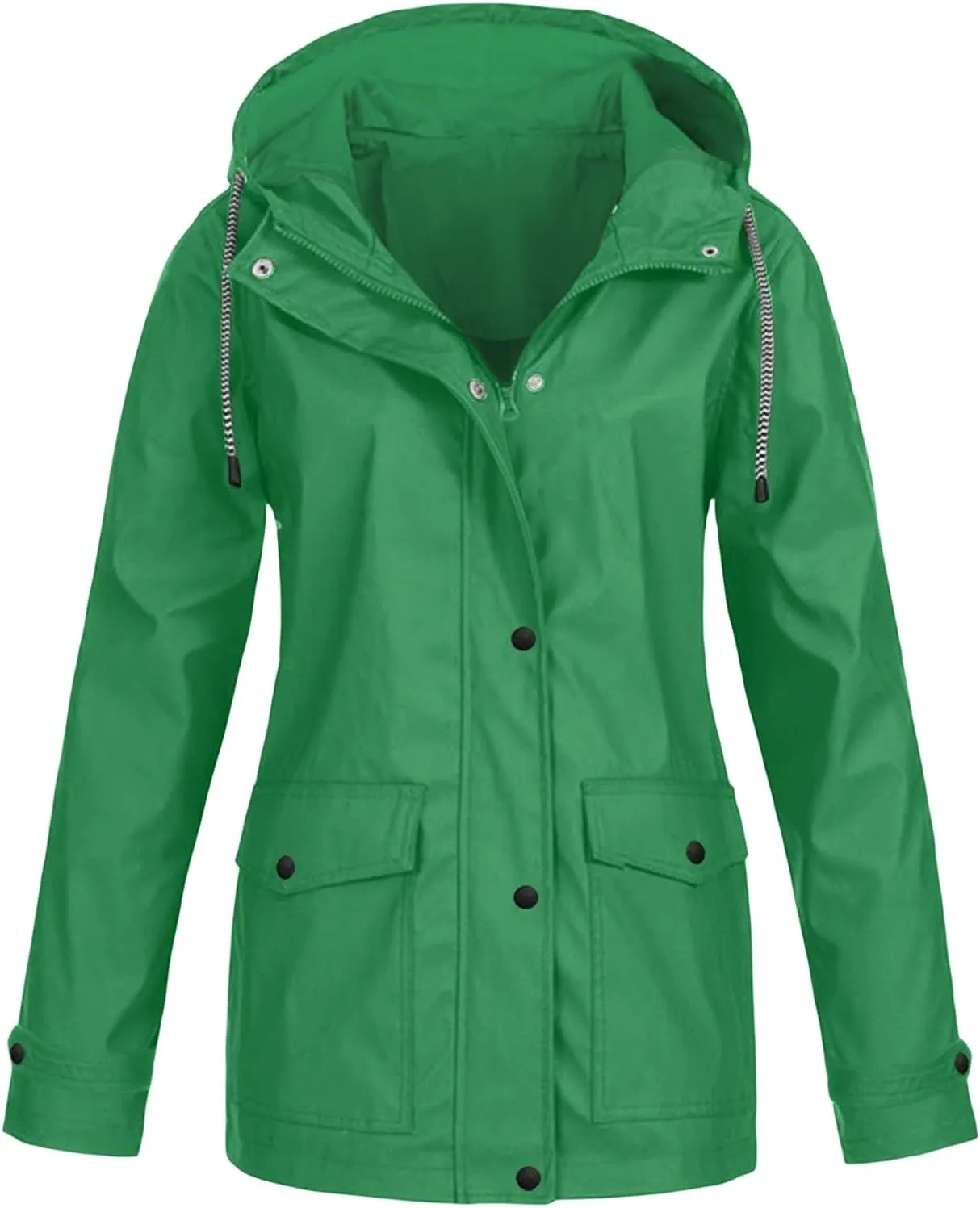 Womens Raincoat Casual Zip Up Hoodie Rain Jacket Fall Winter Windbreaker Outdoor Trench Coat Travel Waterproof Coats
