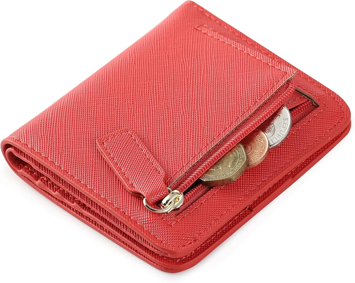 Womens Rfid Blocking Small Compact Bifold Luxury Genuine Leather Pocket Wallet Ladies Mini Purse with ID Window (Red)