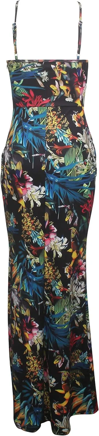 Women's Summer Floral Spaghetti Strap Long Maxi Dresses Low-Cut Bohemian Beach Sundress