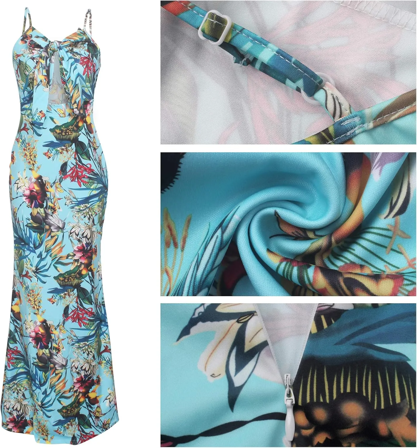 Women's Summer Floral Spaghetti Strap Long Maxi Dresses Low-Cut Bohemian Beach Sundress