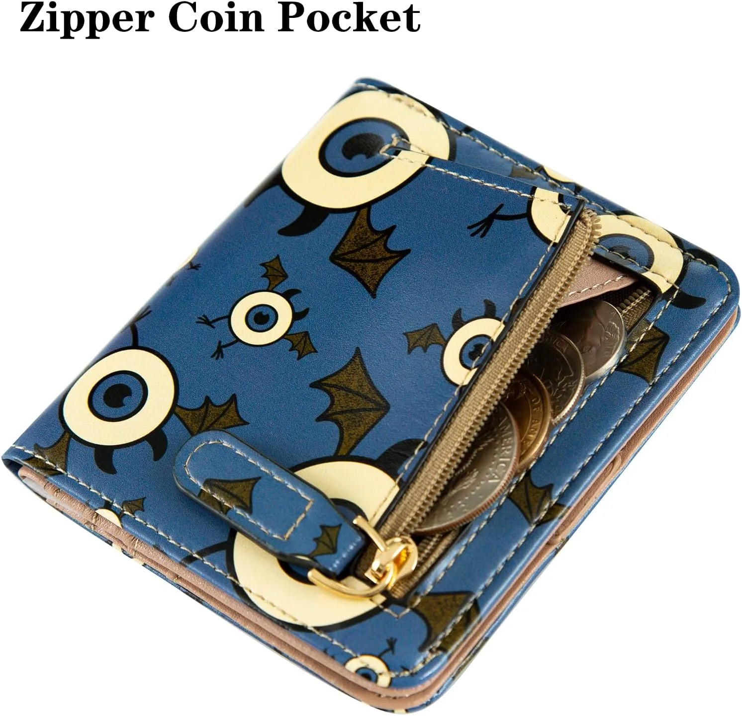 Womens Walle Rfid Blocking Small Compact Bifold Pocket Wallet Women travel mini wallet Ladies Purse with ID Window (Cute Bat)