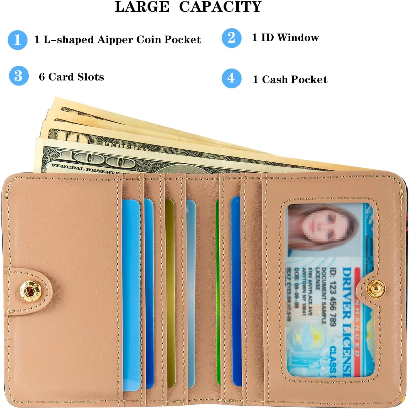 Womens Walle Rfid Blocking Small Compact Bifold Pocket Wallet Women travel mini wallet Ladies Purse with ID Window (Flowers and Hummingbirds)
