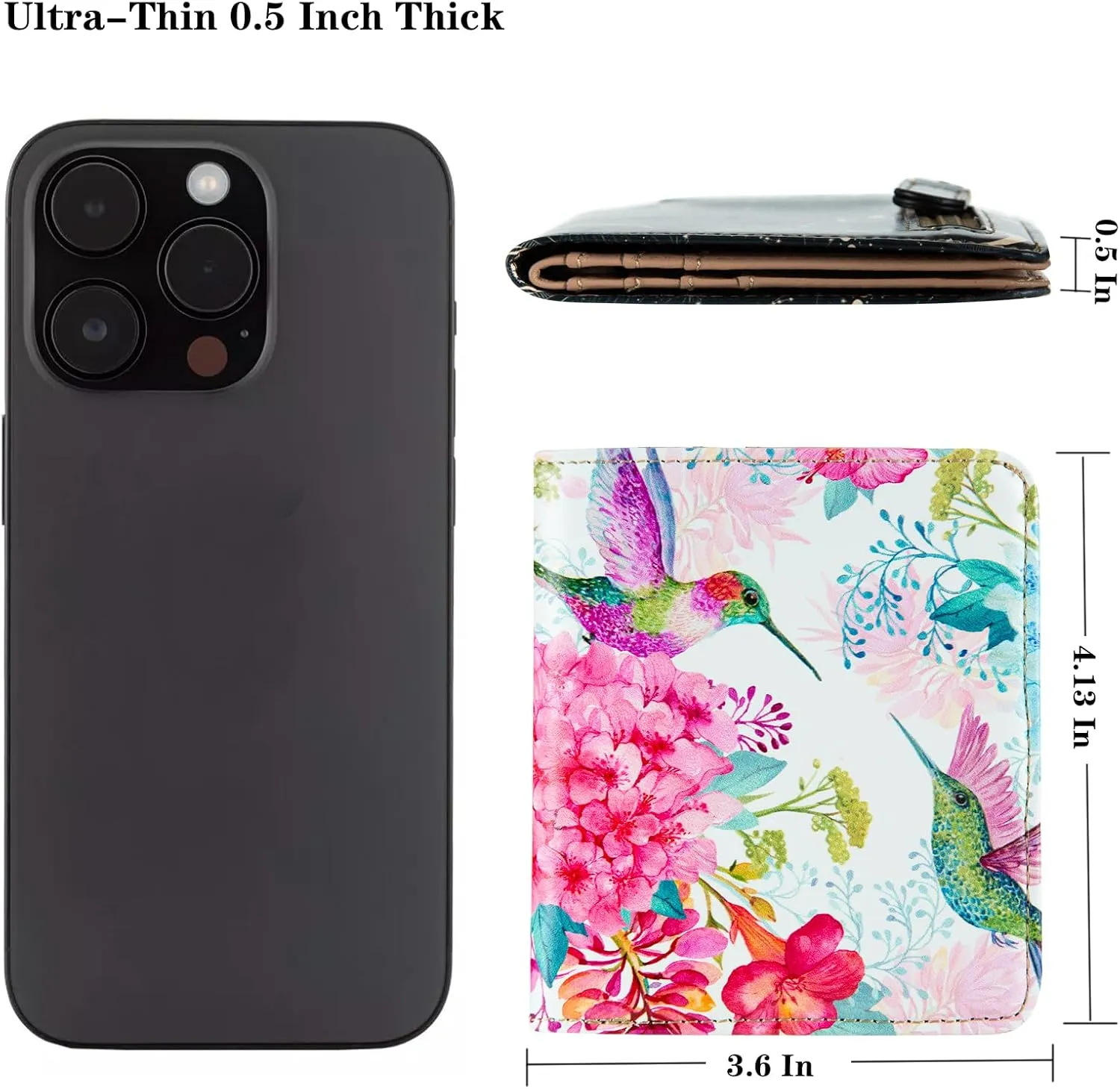 Womens Walle Rfid Blocking Small Compact Bifold Pocket Wallet Women travel mini wallet Ladies Purse with ID Window (Flowers and Hummingbirds)