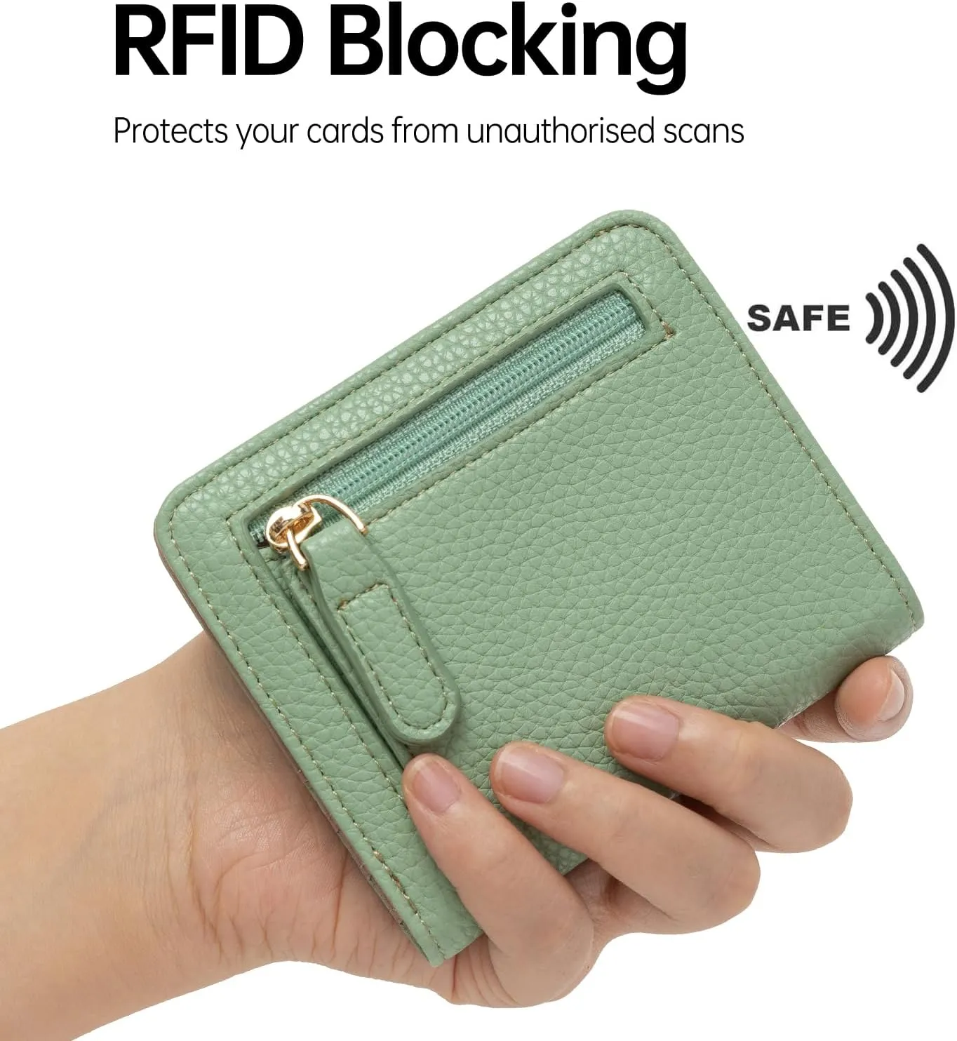 Womens Walle Rfid Blocking Small Compact Bifold Pocket Wallet Women travel mini wallet Ladies Purse with ID Window (Green)