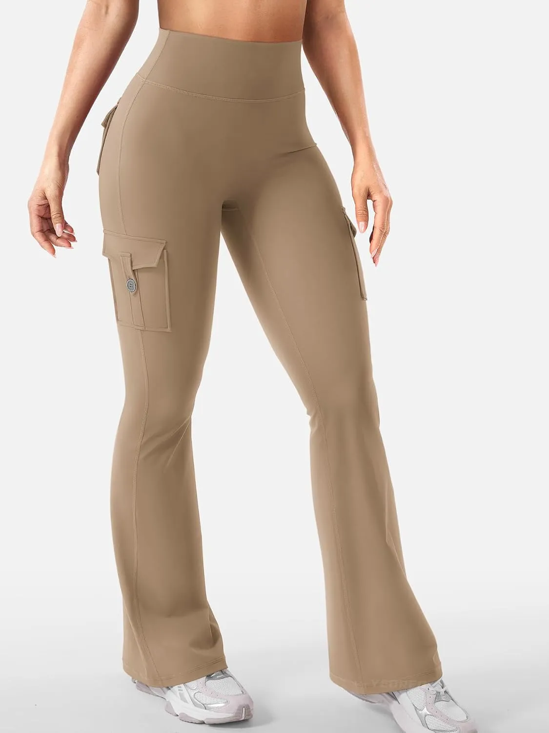 YEOREO CoreFlex Women Workout Flare Leggings with Pockets Hidden Scrunch High Waisted Cargo Gym Yoga No Front Seam Leggings