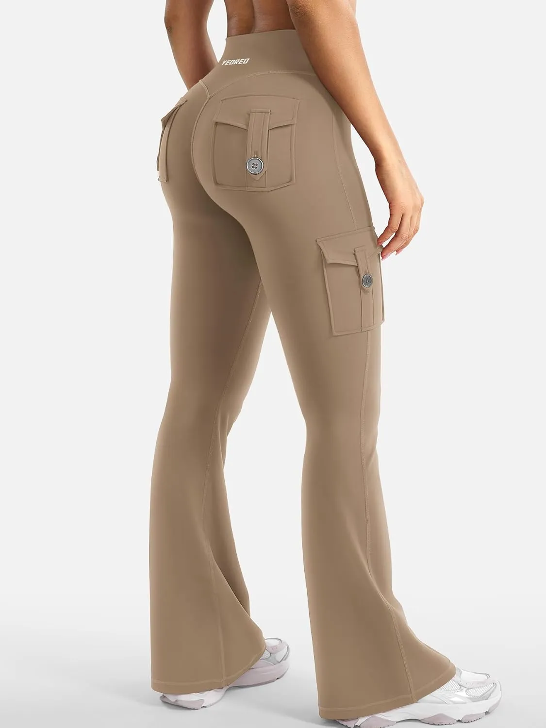 YEOREO CoreFlex Women Workout Flare Leggings with Pockets Hidden Scrunch High Waisted Cargo Gym Yoga No Front Seam Leggings