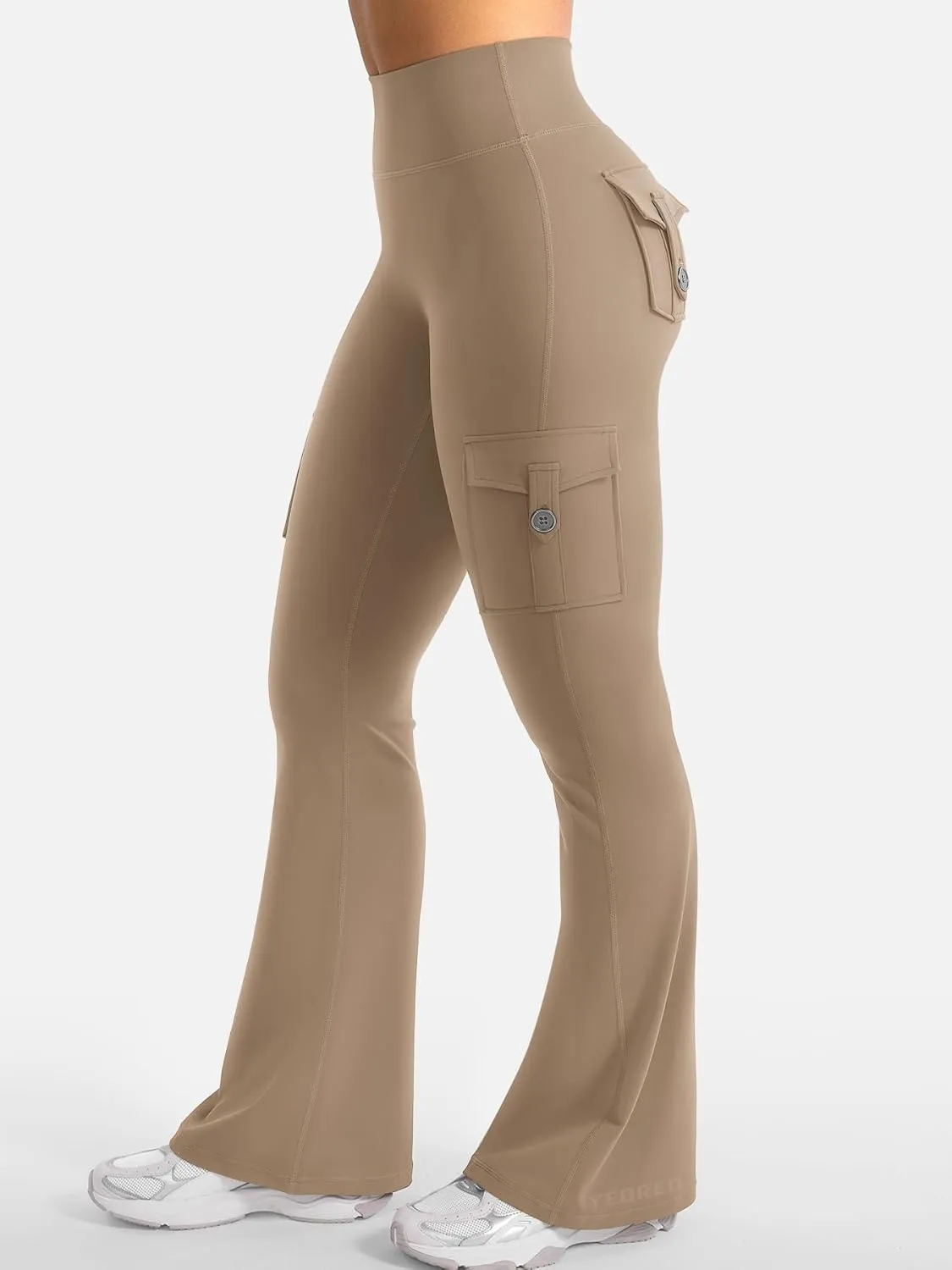 YEOREO CoreFlex Women Workout Flare Leggings with Pockets Hidden Scrunch High Waisted Cargo Gym Yoga No Front Seam Leggings