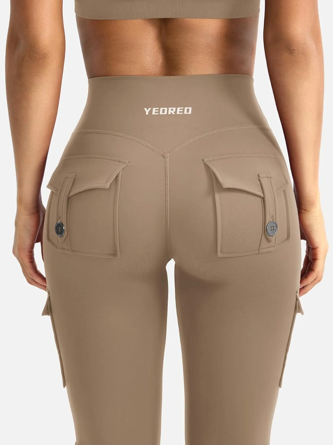 YEOREO CoreFlex Women Workout Flare Leggings with Pockets Hidden Scrunch High Waisted Cargo Gym Yoga No Front Seam Leggings